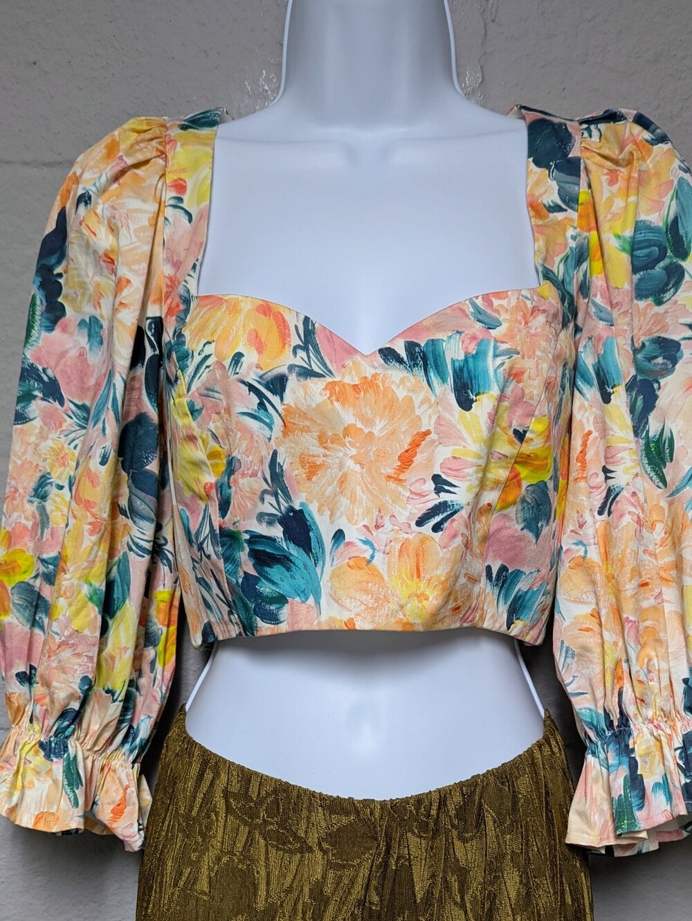 For Love And Lemons Floral Crop Blouse Open Back Size M
